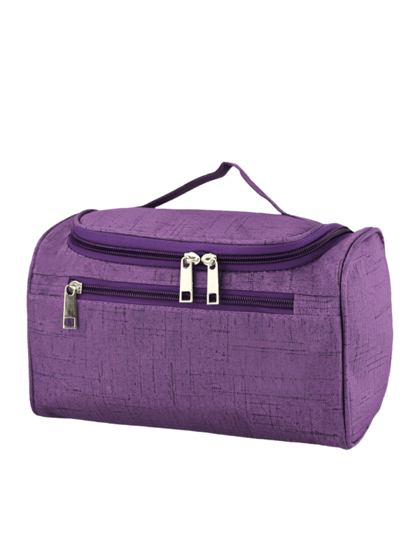 Purple travel toiletry bag with clip