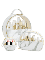 Mala de maquilhagem de 3 peças chique com motivo de mármore branco Mala de maquilhagem de 3 peças chique com motivo de mármore branco