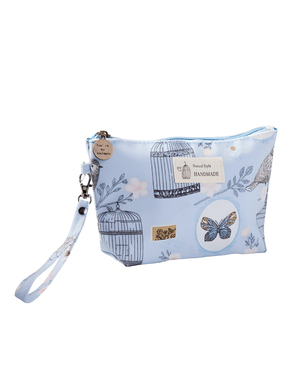 Piccola trousse per il trucco con motivo floreale e giardino primaverile blu cielo Piccola trousse per il trucco con motivo floreale e giardino primaverile blu cielo