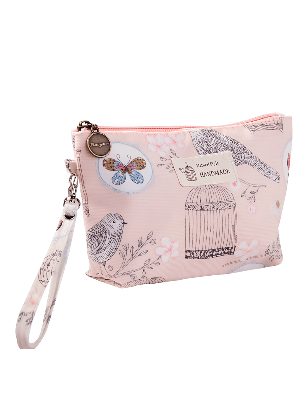 Pequena bolsa de maquilhagem floral de primavera com motivo de jardim primaveril cor-de-rosa Pequena bolsa de maquilhagem floral de primavera com motivo de jardim primaveril cor-de-rosa