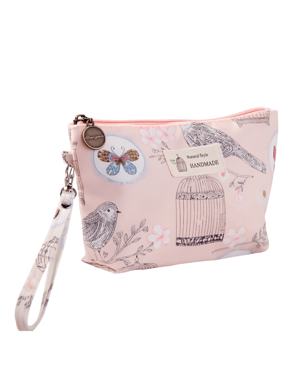 Small spring floral make-up bag with pink spring garden motif