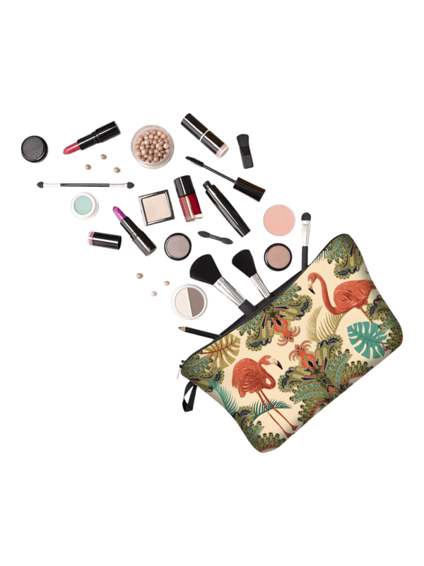 Mala de maquilhagem bucólica com simples flamingos cor-de-rosa