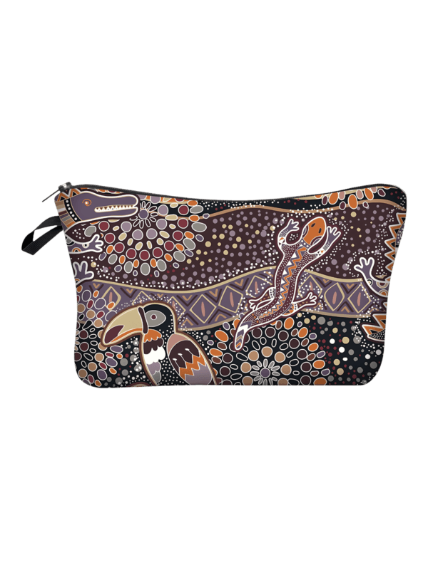 Enkel tribal etnisk sminkväska med toucan salamandermotiv
