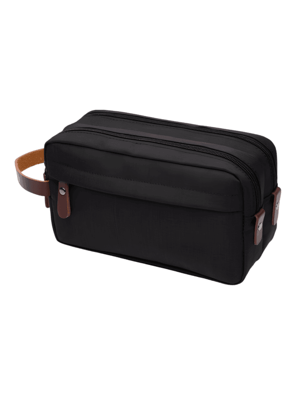 Borsa da toilette in tela impermeabile per uomo, monocolore nero