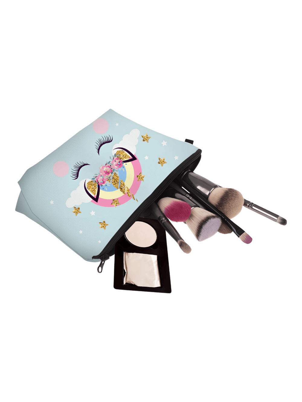 Einhorn bedruckte Tasche einfache Demonstration Mädchen mit Make-up Einhorn bedruckte Tasche einfache Demonstration Mädchen mit Make-up