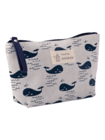 Trousse maquillage femme en tissu motifs nature et animaux baleines bleues Make-uptasje voor dames van stof met motieven van dieren uit de natuur en blauwe walvissen