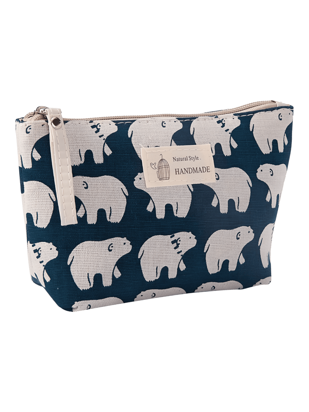 Trousse maquillage femme en tissu motifs nature et animaux ours blanc