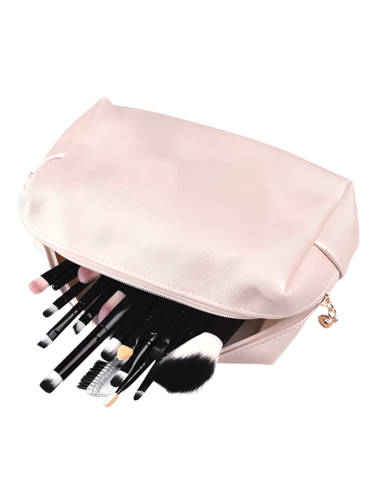 Trousses de maquillage imperméables simple compartiment vue intérieur rose poudré