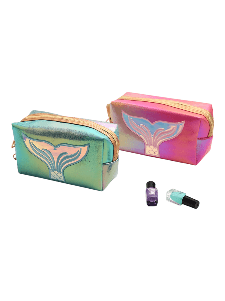 Trousses de sirènes brillantes et colorées de fille pour toilette ou maquillage modèle rose et pomme 1