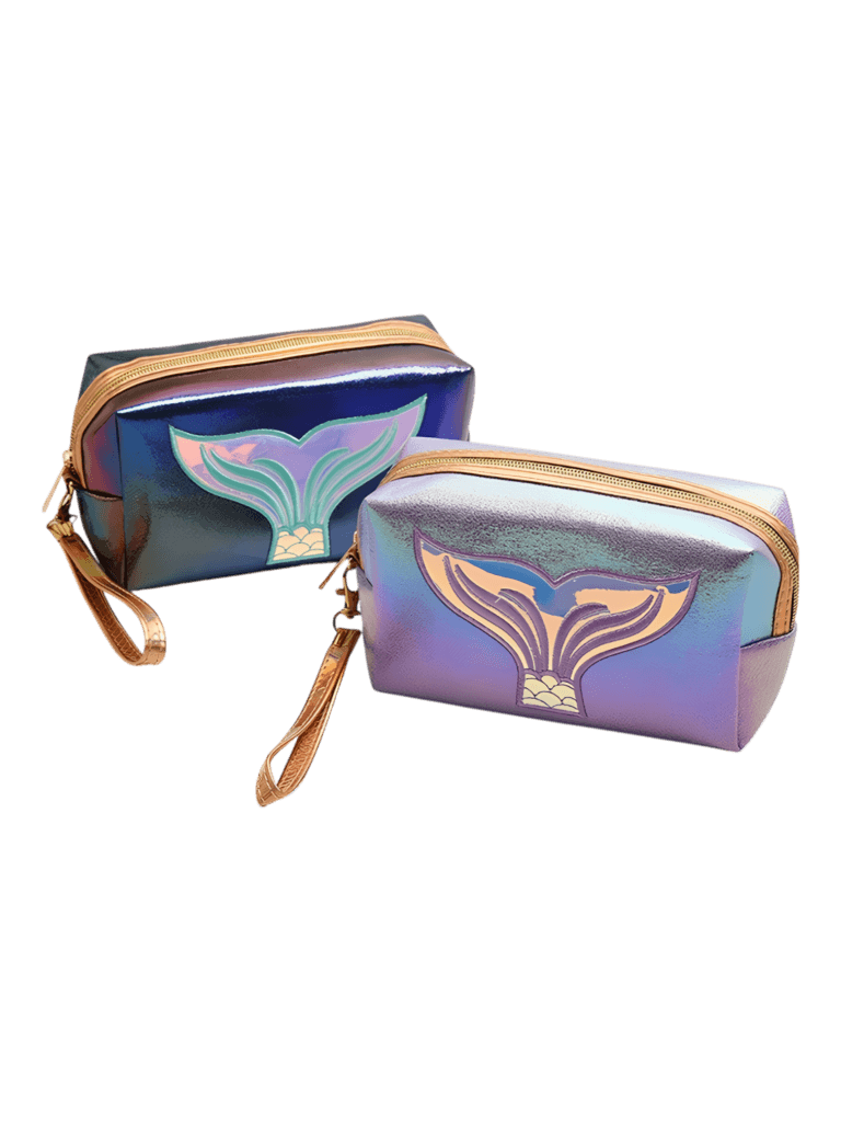 Trousses de sirènes brillantes et colorées de fille pour toilette ou maquillage modèles prune et violette