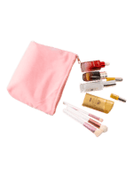 Saco de toilette de veludo colorido para mulher em rosa doce com maquilhagem 2 Saco de toilette de veludo colorido para mulher em rosa doce com maquilhagem 2