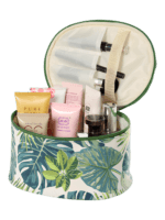 Estuches tropicales con motivos de follaje verde vanidad redonda vista interior Estuches tropicales con motivos de follaje verde vanidad redonda vista interior