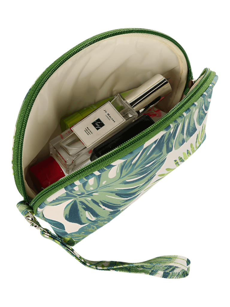 Trousses tropicales motif feuillages verts nature vue intérieure pouch