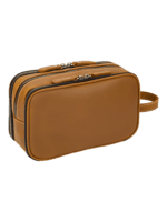 Grande trousse de toilette cuir compartimentée avec bandes élastiques modèle camel