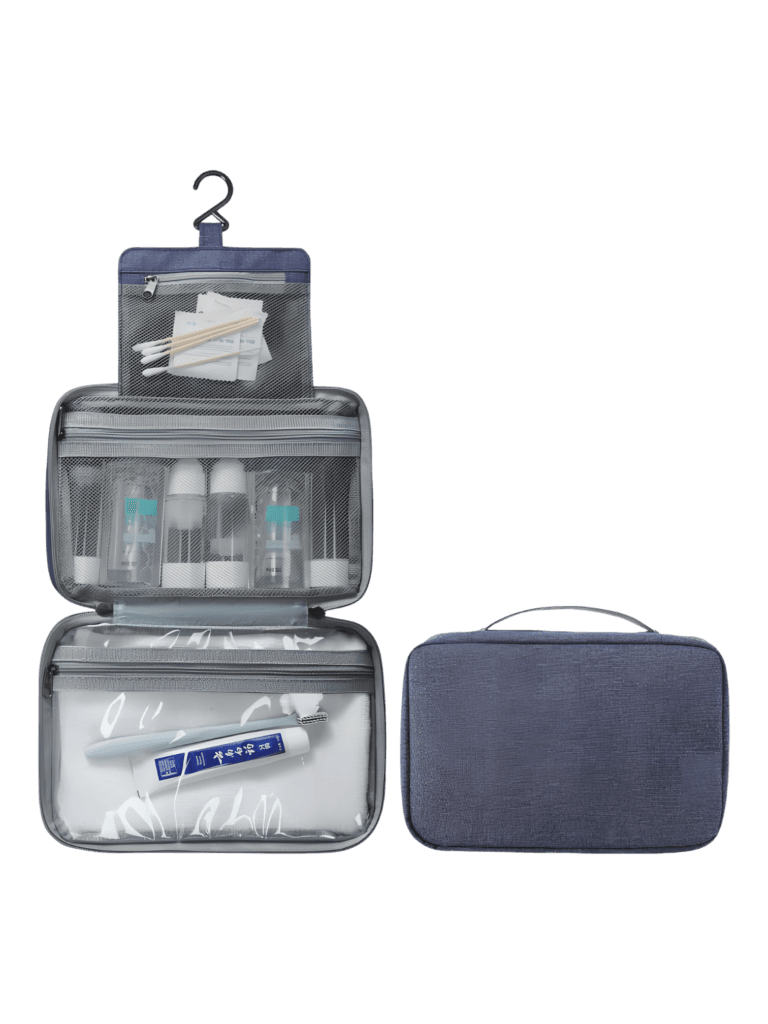 Trousse de toilette pliable à suspendre couleur unie bleu