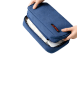 Neceser de viaje grande con compartimentos, azul, modelo de demostración cerrado Neceser de viaje grande con compartimentos, azul, modelo de demostración cerrado
