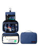 Neceser de viaje grande con compartimentos, modelo azul, presentación plegado desplegado Neceser de viaje grande con compartimentos, modelo azul, presentación plegado desplegado