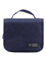 Kleine hangende reistoilettas met compartimenten, blauw, gevouwen, vooraanzicht Kleine hangende reistoilettas met compartimenten, blauw, gevouwen, vooraanzicht