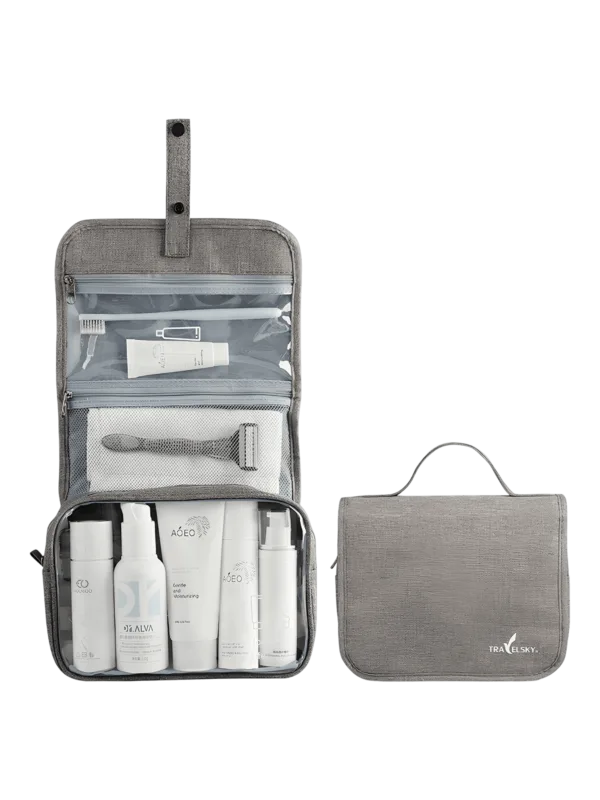 Trousse de toilette à suspendre bouton pression modèle gris