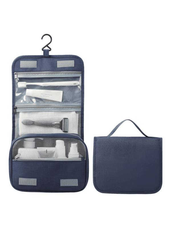 Trousse de toilette à suspendre couleur unie avec compartiments modèle bleu