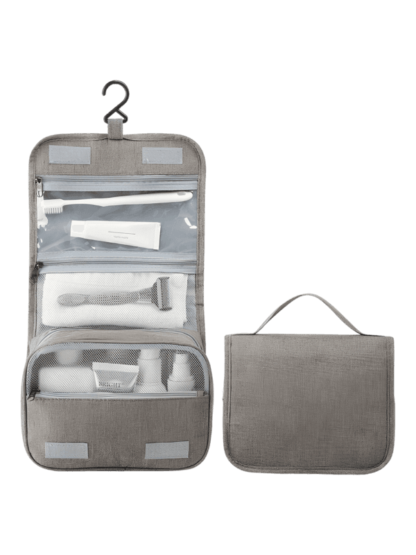 Necessário de viagem para pendurar, cor lisa com compartimentos, modelo cinzento