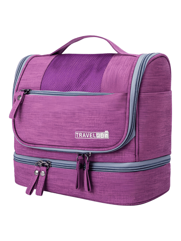 Practical multi-compartment toiletry bag to hang in several colors purple model