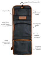 Foldable brown leather toiletry bag with arrowhead presentation Foldable brown leather toiletry bag with arrowhead presentation