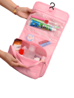 Faltbare rosa Kulturtasche für Mädchen, einfach zum Aufhängen, mit mehreren Fächern Faltbare rosa Kulturtasche für Mädchen, einfach zum Aufhängen, mit mehreren Fächern