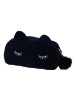 Pequeño neceser de terciopelo para maquillaje de gatos, artículos de aseo, colores sólidos azul noche Pequeño neceser de terciopelo para maquillaje de gatos, artículos de aseo, colores sólidos azul noche