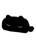 Petite trousse de maquillage chat, toilette, en velours, couleurs unies modèle noir