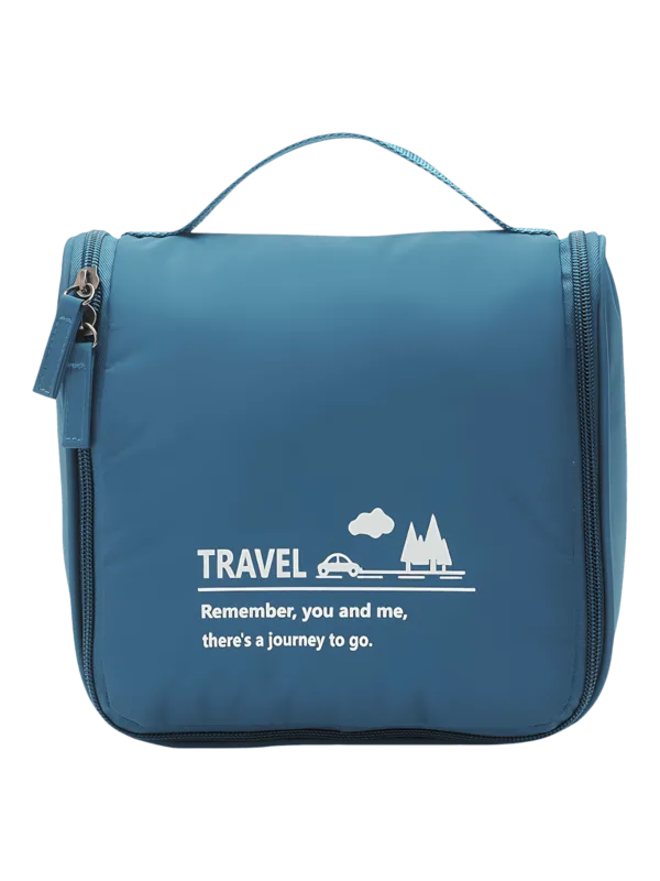 Saco de viagem pequeno e minimalista para artigos de higiene pessoal, com gancho para pendurar, compartimentos, em azul para homem ou mulher