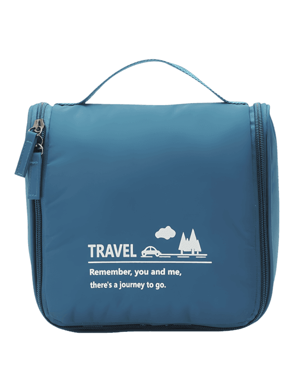 Saco de viagem pequeno e minimalista para artigos de higiene pessoal, com gancho para pendurar, compartimentos, em azul para homem ou mulher