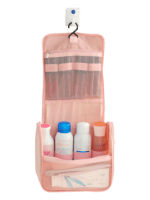 Neceser de viaje pequeño y minimalista, con gancho para colgar, compartimentos, en colores para hombre o mujer, presentación desplegada