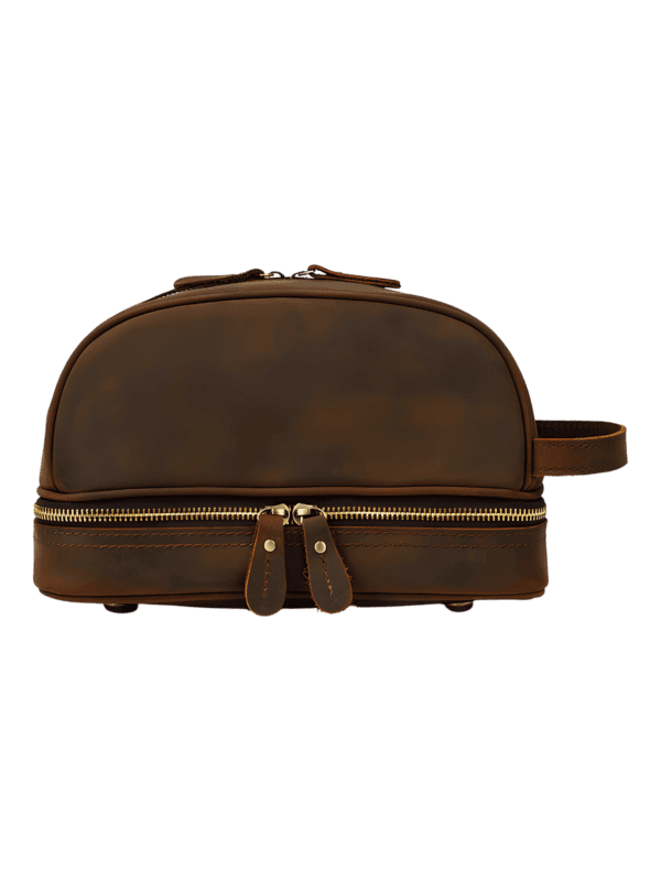 Kosmetiktasche für Männer und Frauen aus Retro-Leder mit braunen Fächern
