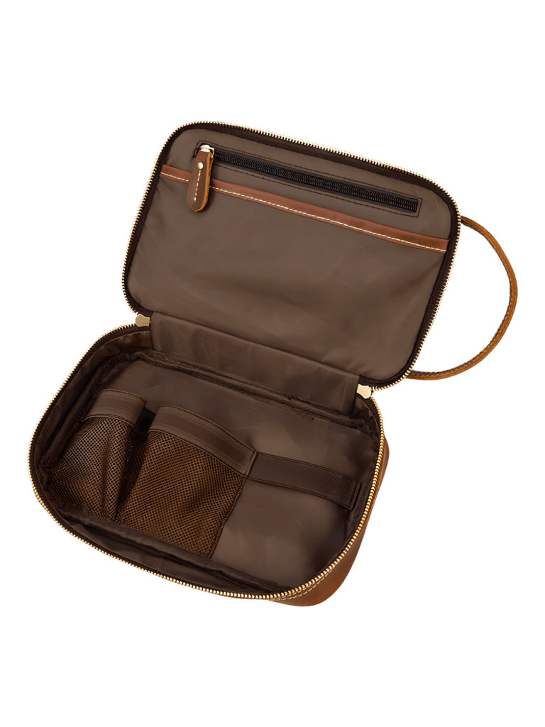 Trousse de toilette homme femme cuir rétro à compartiments vue intérieure