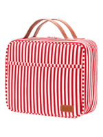 Bolso de aseo grande para mujer con compartimentos colgantes, para viaje, con diseño de rayas, modelo rojo con rayas. Bolso de aseo grande para mujer con compartimentos colgantes, para viaje, con diseño de rayas, modelo rojo con rayas.
