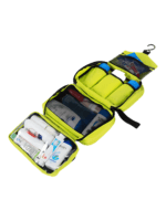 Toilet bag with hook, camping, trekking, travel, to hang up in parachute fabric with compartments, large fluorescent yellow model 1 Toilet bag with hook, camping, trekking, travel, to hang up in parachute fabric with compartments, large fluorescent yellow model 1
