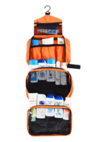 Saco de toilette com gancho, para campismo, caminhadas, viagens, pendurado, tecido de para-quedas com compartimentos, modelo grande laranja 1 Saco de toilette com gancho, para campismo, caminhadas, viagens, pendurado, tecido de para-quedas com compartimentos, modelo grande laranja 1