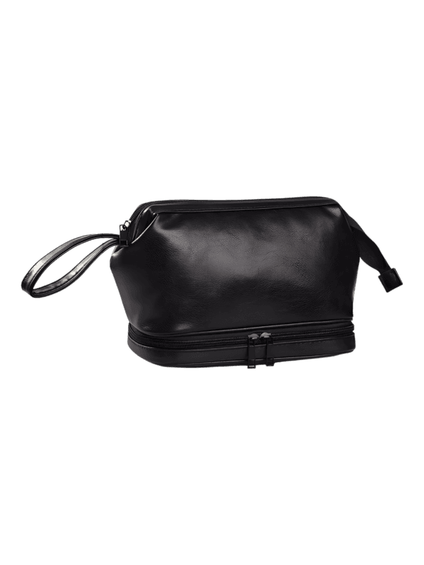 Trousse de toilette homme deux compartiments, couleur unie avec plusieurs coloris couleur noir ébène cuir