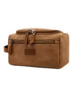 Trousse de toilette homme en toile avec empiècements cuirs et pochette extérieure couleur unie modèle marron Trousse de toilette homme en toile avec empiècements cuirs et pochette extérieure couleur unie modèle marron