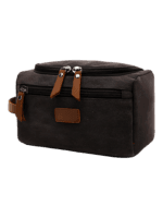 Men's toiletry bag in canvas with leather inserts and outside pocket, solid color, black model Men's toiletry bag in canvas with leather inserts and outside pocket, solid color, black model