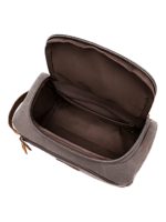 Trousse de toilette homme en toile avec empiècements cuirs et pochette extérieure couleur unie vue intérieure Trousse de toilette homme en toile avec empiècements cuirs et pochette extérieure couleur unie vue intérieure