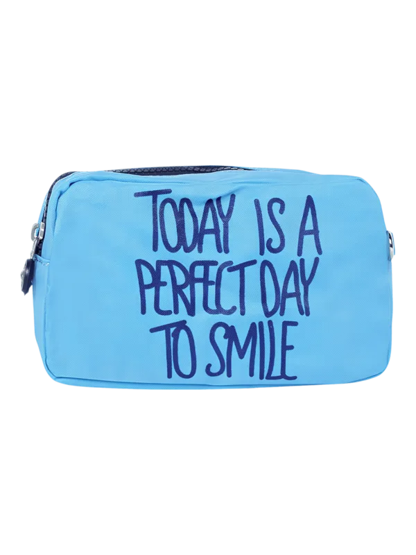 Saco de banho para mulher para o bom humor e o pensamento positivo, cores diferentes, dois compartimentos, modelo azul