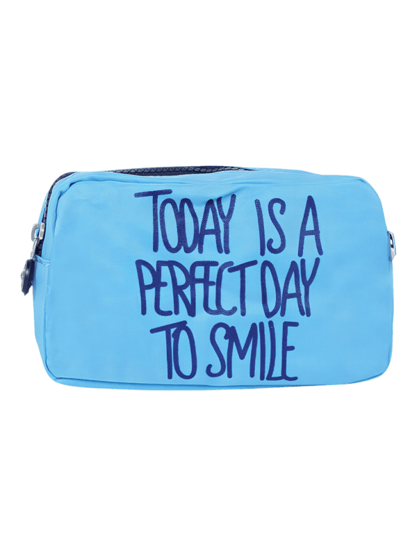 Borsa da bagno da donna per il buon umore e il pensiero positivo, vari colori, due scomparti, modello blu