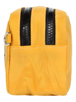 Trousse de toilette femme bonne humeur et pensée positive, plusieurs coloris, deux compartiments modèle jaune vue côté Trousse de toilette femme bonne humeur et pensée positive, plusieurs coloris, deux compartiments modèle jaune vue côté