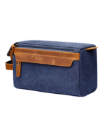 Toiletry bag for men in canvas and leather inserts, blue model