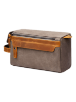 Men's toiletry bag in canvas and leather inserts, grey model Men's toiletry bag in canvas and leather inserts, grey model