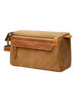 Men's toiletry bag in canvas and leather inserts, brown model