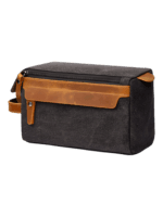 Borsa da toilette da uomo in tela con inserti in pelle, modello nero Borsa da toilette da uomo in tela con inserti in pelle, modello nero