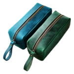 Petite trousse de maquillage en cuir bleu et verte photo 2 Petite trousse de maquillage en cuir bleu et verte photo 2
